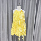 Flowering Girl Women Ribbon halter mini dress in yellow