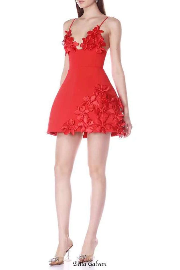 Flowering Girl Women lyuba 3d flower embellished A-line mini dress - red