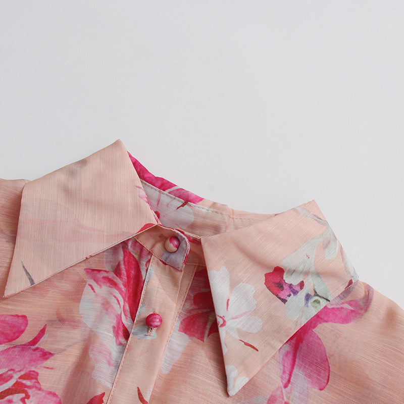 Flowering Girl Women Orange Jenny Floral Printed Shirt Shorts Set