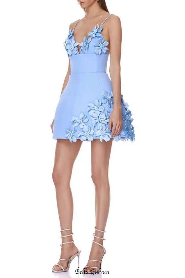 Flowering Girl Women lyuba 3d flower embellished A-line mini dress - blue