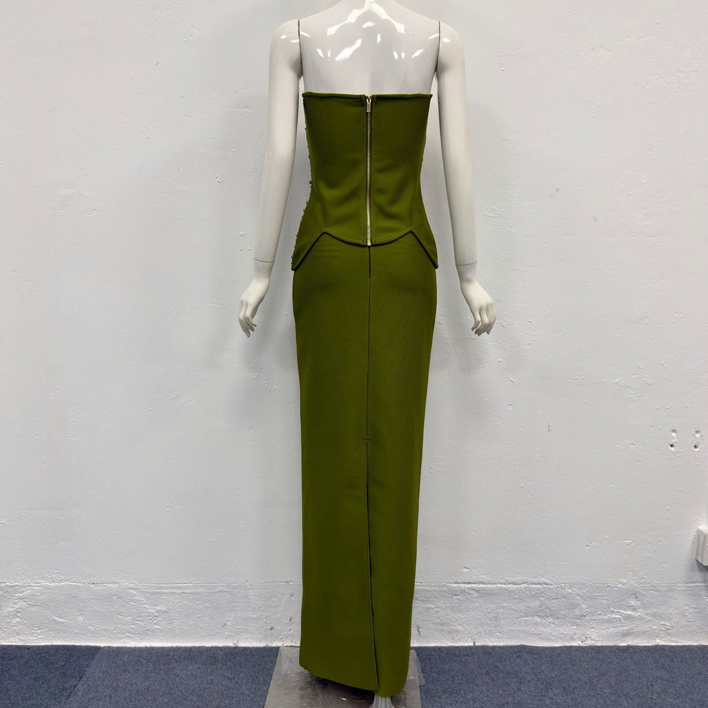 teresa green rhinestone embellished strapless top skirt set