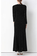 Georgia Beaded V-Neck Lace Top & Fishtail Skirt Set - Black