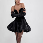 Flowering Girl Women black Strapless puff mini dress