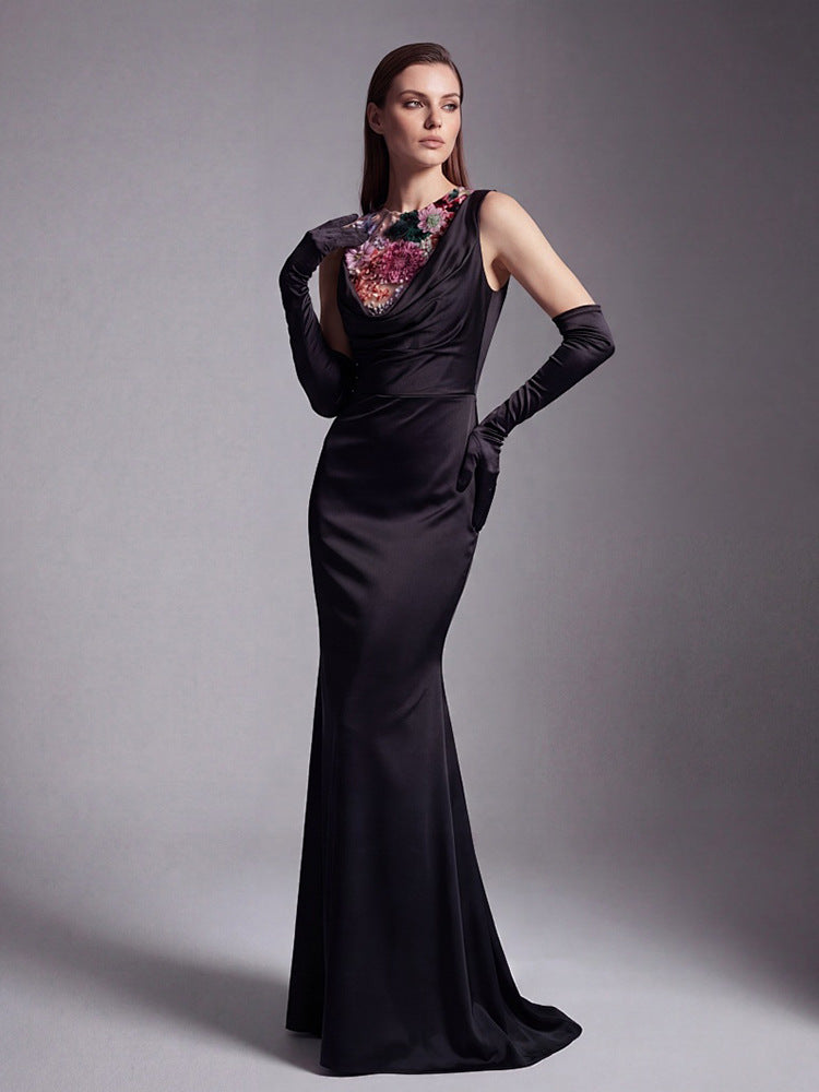anila Black featuring floral embroidery jersey maxi dress
