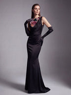 anila Black featuring floral embroidery jersey maxi dress