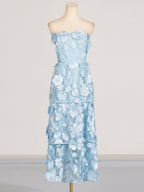 Flowering Girl Women Selene 3D flower Tiered Maxi Dress In Blue