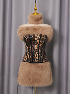 suzanne Leopard Fur Sequin Skirt Set