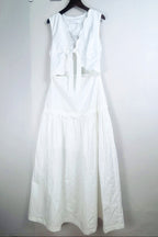 Flowering Girl Women Scallop Trim V-Neck Crinkled Maxi Dress In Ecru