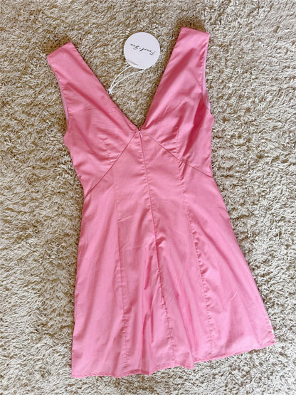 sea star shell print pink V-neck backless short dress