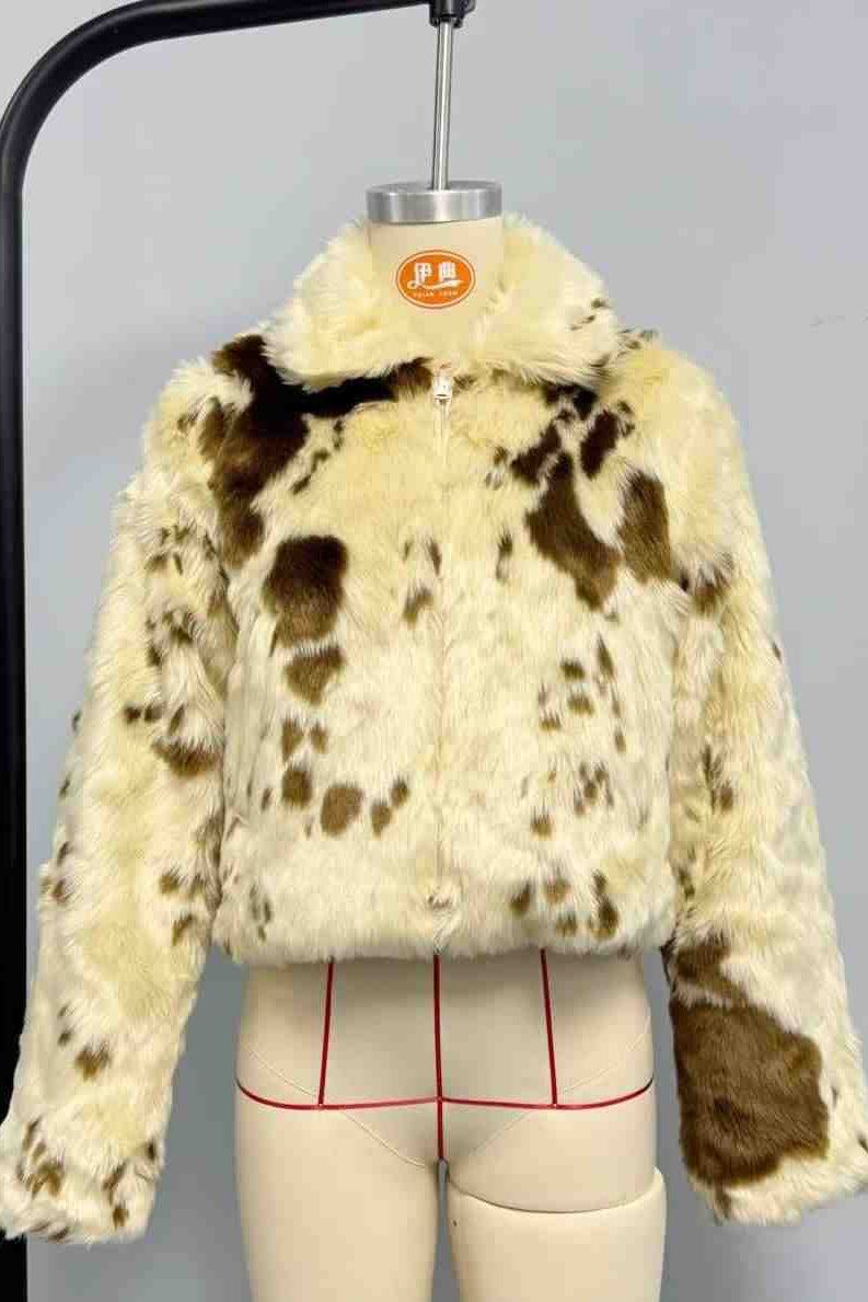 Flowering Girl Women leopard print fur coat