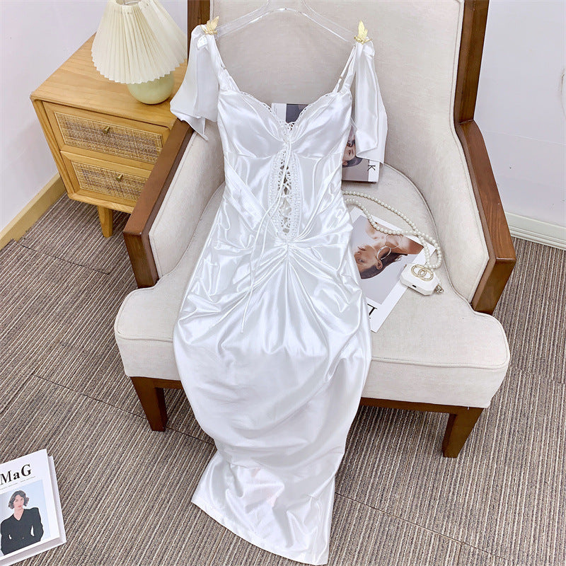 Flowering Girl Women Alexandra Satin Corset Dress In White