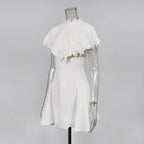 Vanessa White Mini Dress With Embroidered Lace Cape