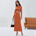 Flowering Girl Women Round neck long sleeve A-line maxi dress