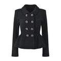 Textured knit jacket skirt suit in black