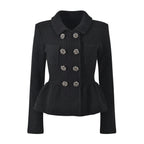 Textured knit jacket skirt suit in black