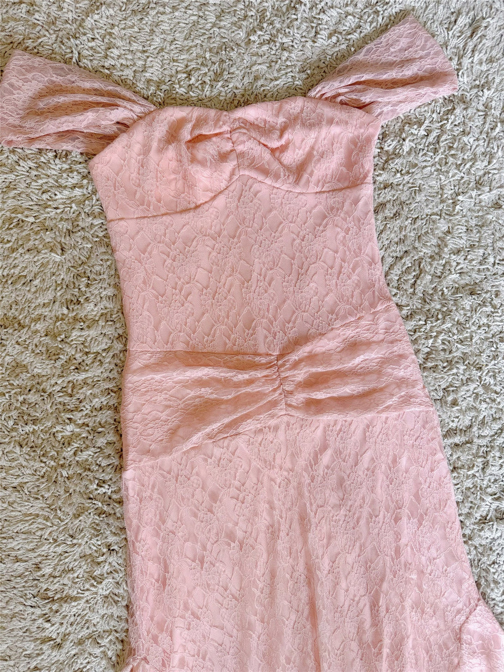 Bow Strap Ruched Lace Mermaid Midi Dress