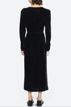 wallis black v-neck bow cutout velvet midi dress
