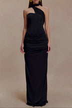 Flowering Girl Women black bandeau sloping shoulder maxi dress