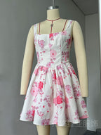 Flowering Girl Women RETALE PINK FLORAL FLARED MINI DRESS