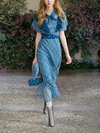 Blue Print Plaid Midi Dress