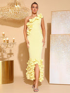 Flowering Girl Women Alma 3d Flower One-Shoulder Bodycon Maxi Dress In Yellow