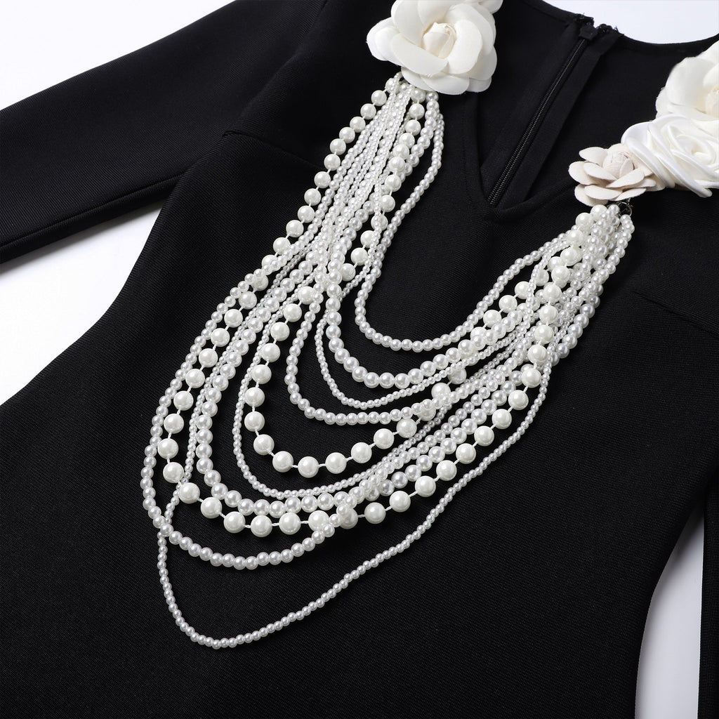 Flowering Girl Women alisa pearl flower embellished bandage mini dress in black