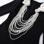 Flowering Girl Women alisa pearl flower embellished bandage mini dress in black