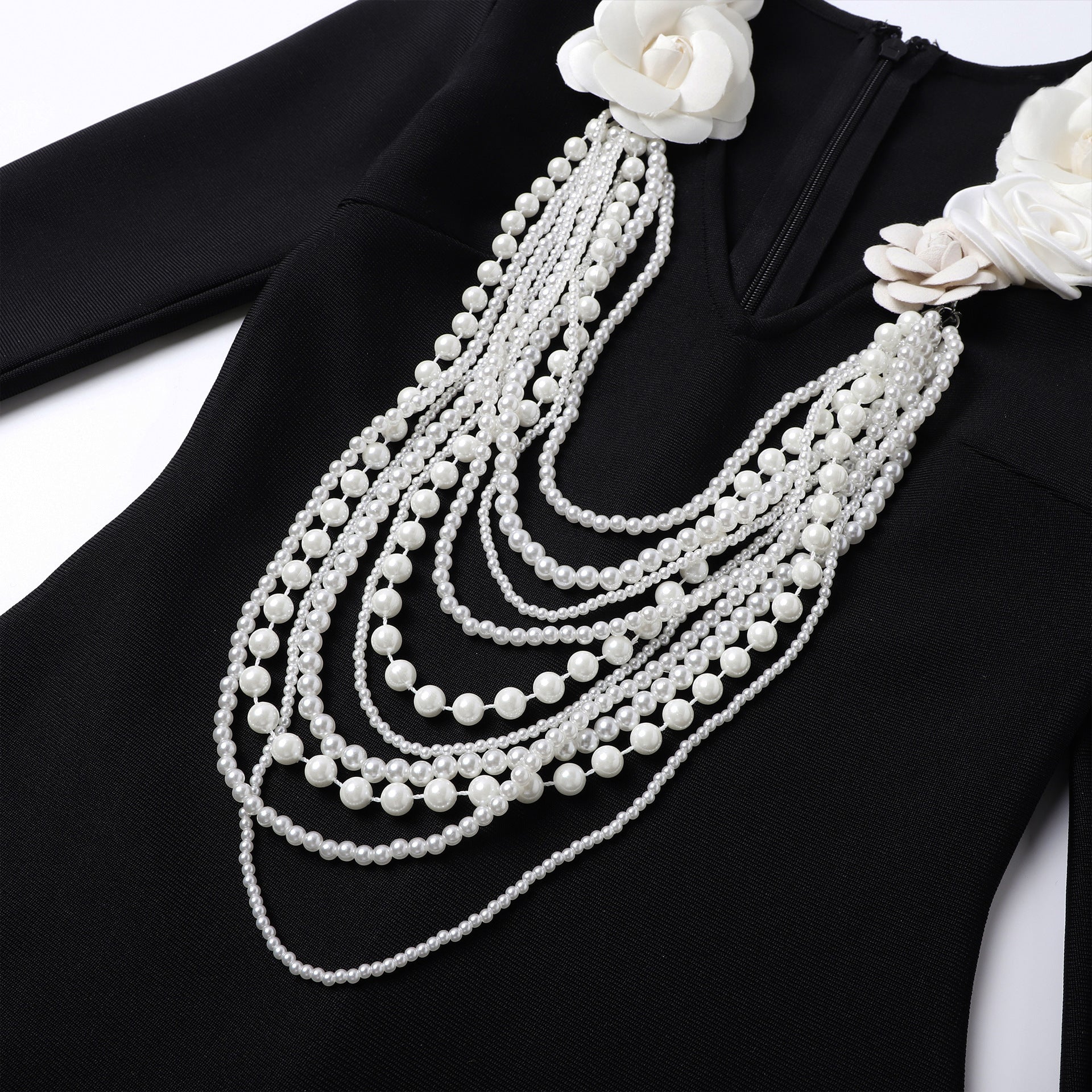 Flowering Girl Women alisa pearl flower embellished bandage mini dress in black