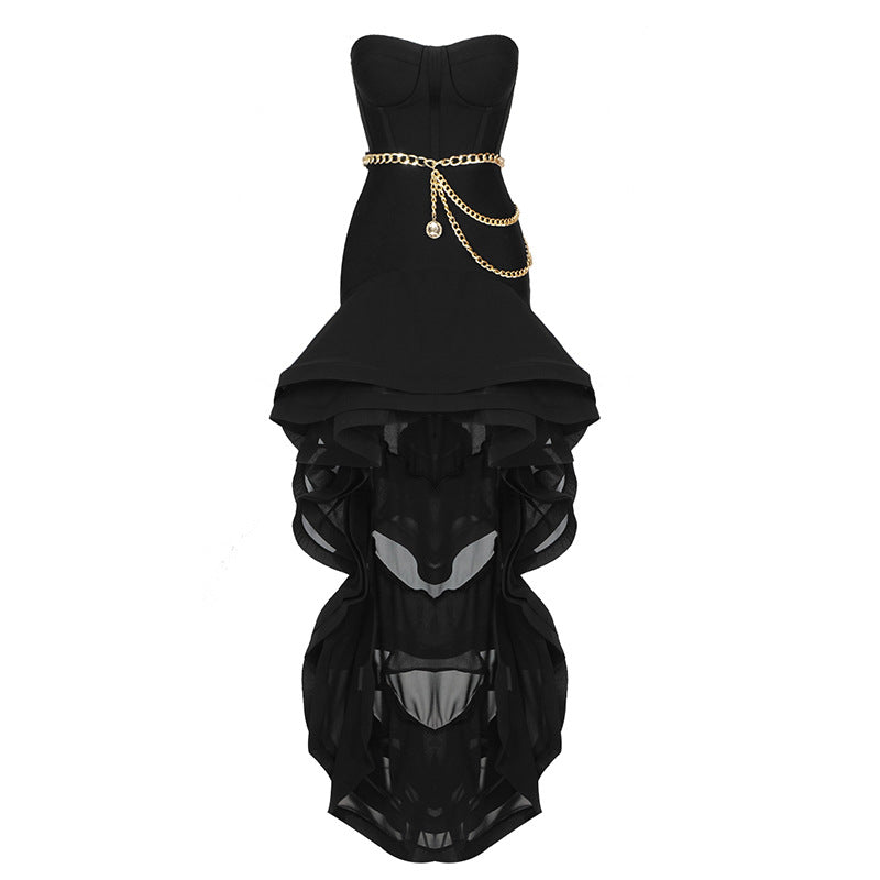 Selena Black Ruffle Trim Corset Mini Dress