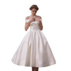 Sharon Off-the-Shoulder Minimalist Midi Dress - Off-White