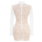Lace jacquard fishbone bodycon mini dress in white