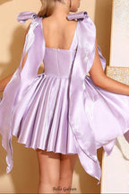 cara Bowknot satin puffy mini dress in purple