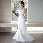 Lisa In a Simple Yet Elegant White French-Style One-Shoulder Mermaid Maxi Dress