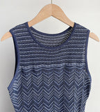 Flowering Girl Women Hollow Striped Sleeveless Knit Midi Dress In Royal Blue