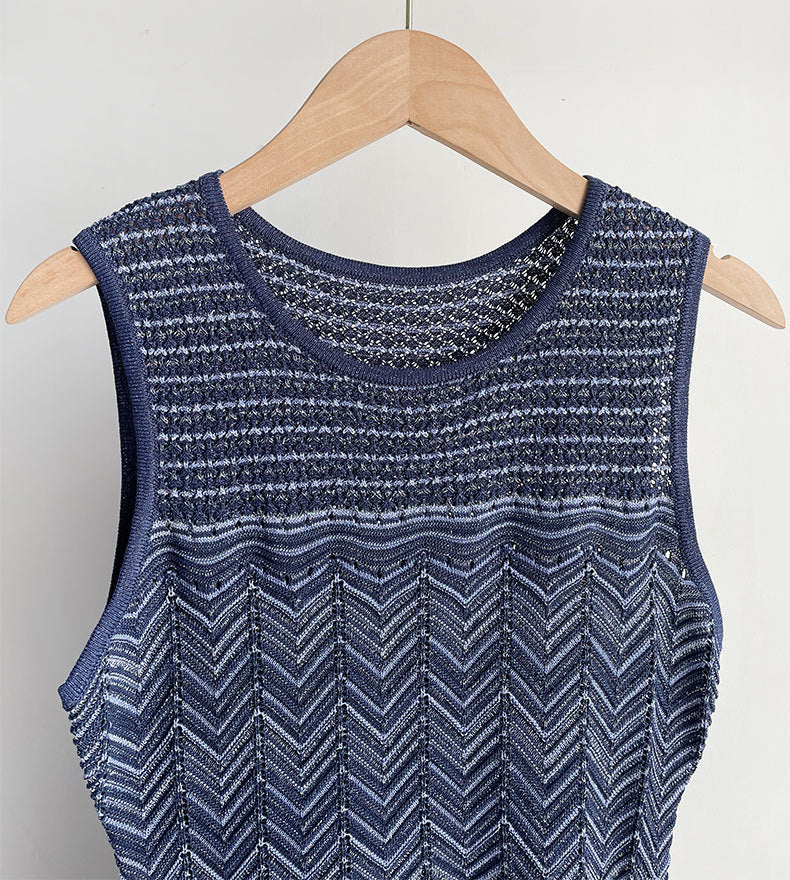 hollow striped sleeveless knit midi dress in Royal Blue