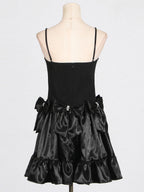 Flowering Girl Women Diamond bow mini dress in black