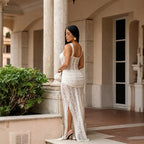 Flowering Girl Women Corset Lace Maxi Dress with Draped Sash