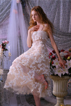 Leah White/Beige Sleeveless  Flower Dress