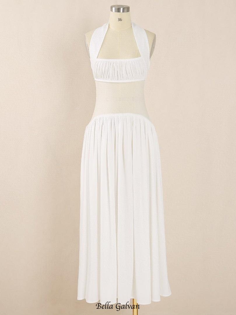 hilary Halter Neck Ruffle Maxi Dress in white
