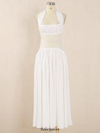 hilary Halter Neck Ruffle Maxi Dress in white