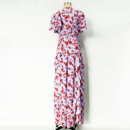 jamie multicolor Floral printed Chiffon Ruffle Maxi Dress