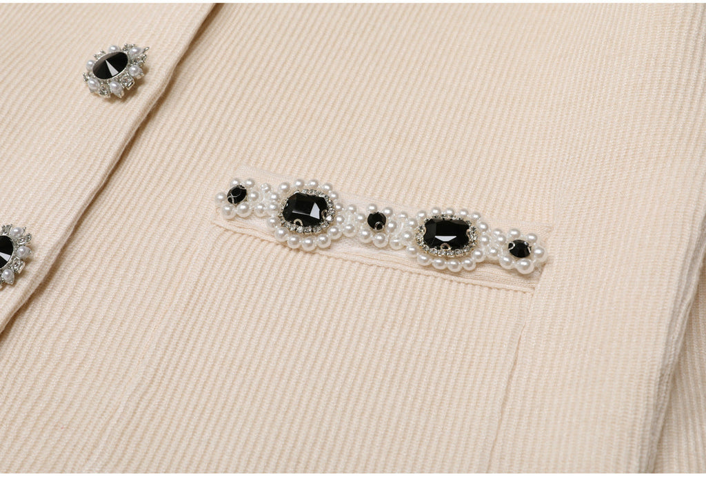 Virginia Cream Embellished Cardigan Skirt Set