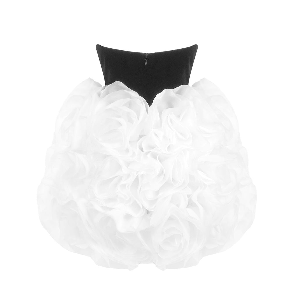 Flowering Girl Women tina white 3d flowers strapless black mini dress