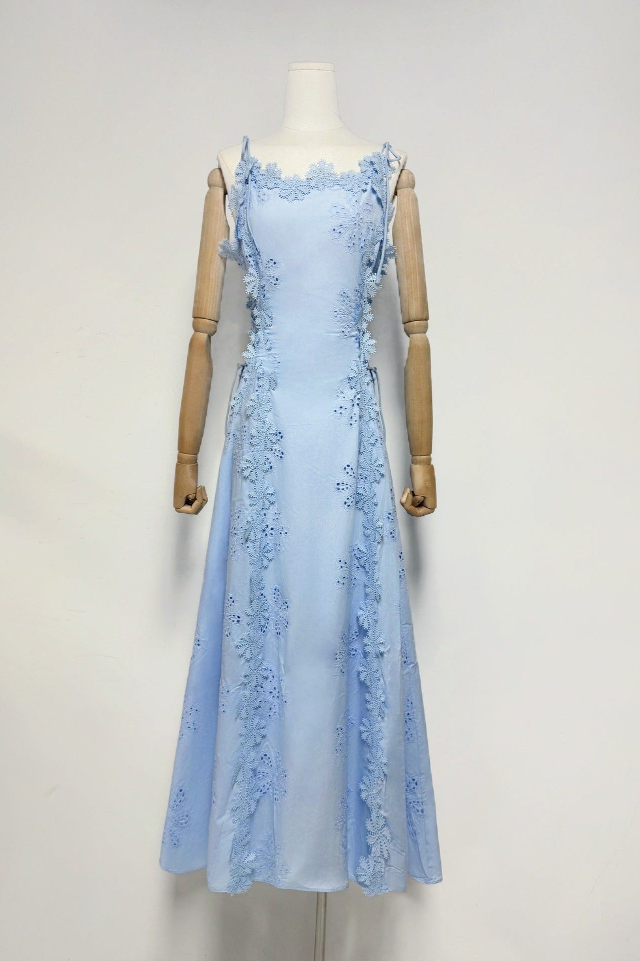Flowering Girl Women Lace Trim Embroidery Hollow Midi Dress In White