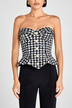 Roberta Black Check Tweed Sequin Top