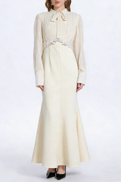 carlin Balloon Sleeve Ruched Tie Up Midi Dress - apricot