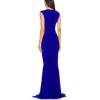 Flowering Girl Women Sleeveless Deep V Neck Shirred Front Fishtail Gown