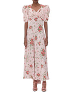 Pink Floral  V-Neck Maxi Dress