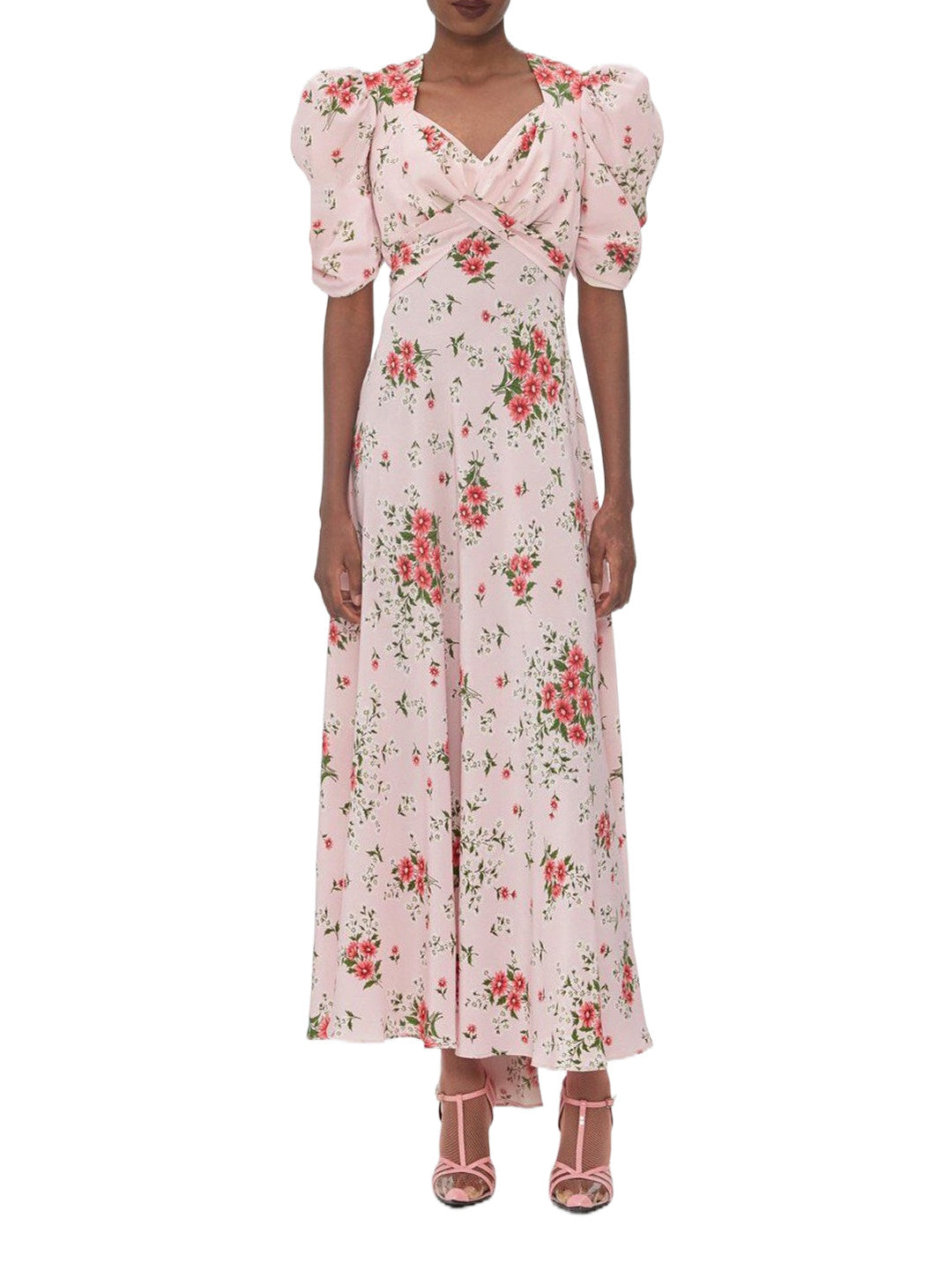 Pink Floral  V-Neck Maxi Dress