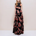 Black Printed  V-Neck Sleeveless Maxi Dress